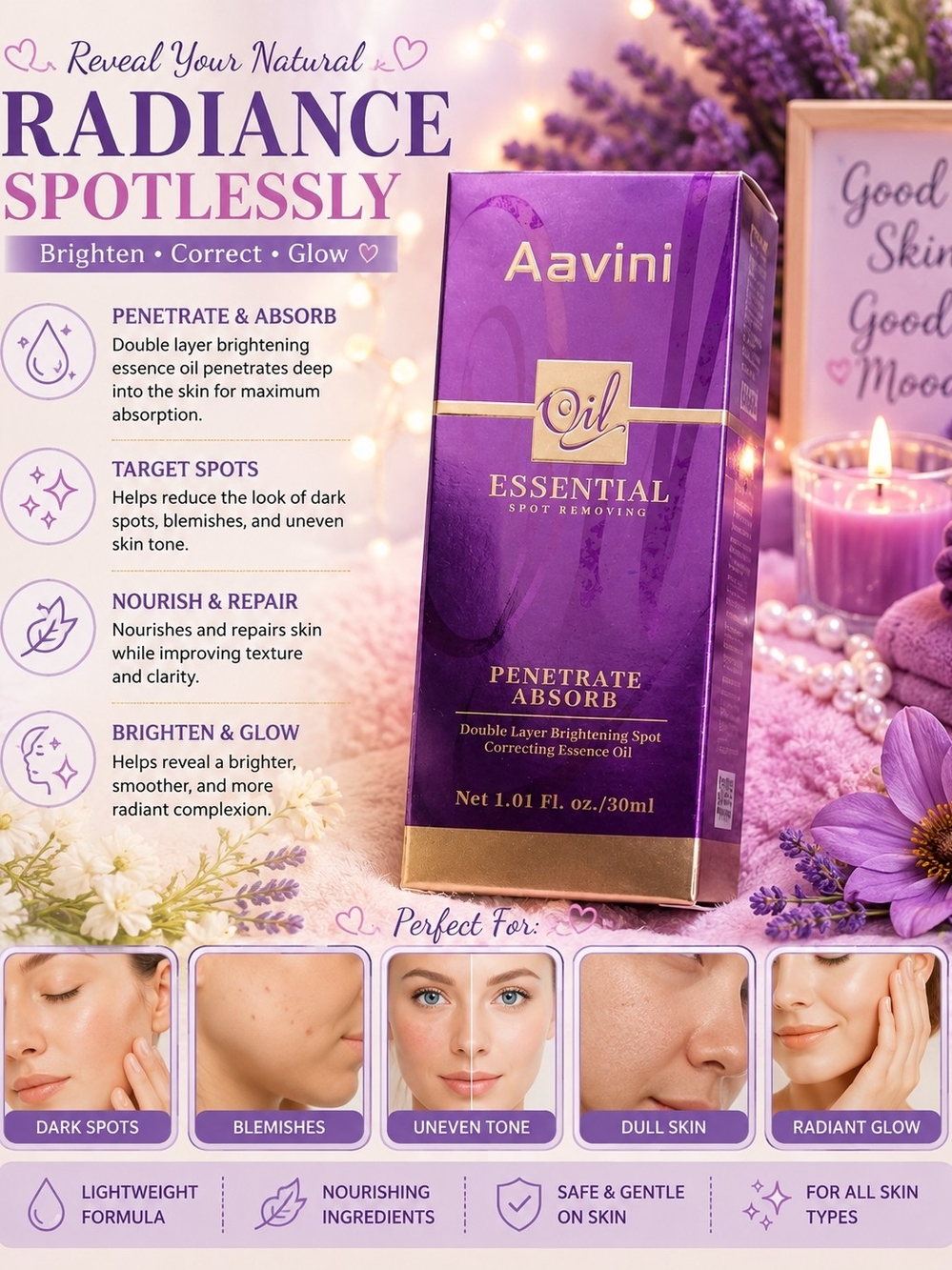 Aavini Skincare | Aavini Brightening Essence Oil - Purple | 1.01 Fl Oz